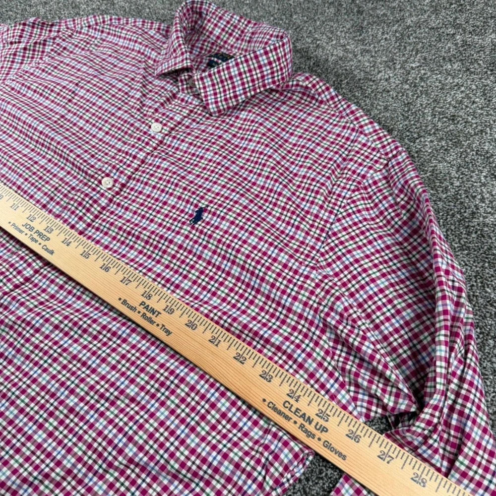 Polo Ralph Lauren Button Down Men's XXL Magenta Plaid Slim Fit Long Sleeve Shirt